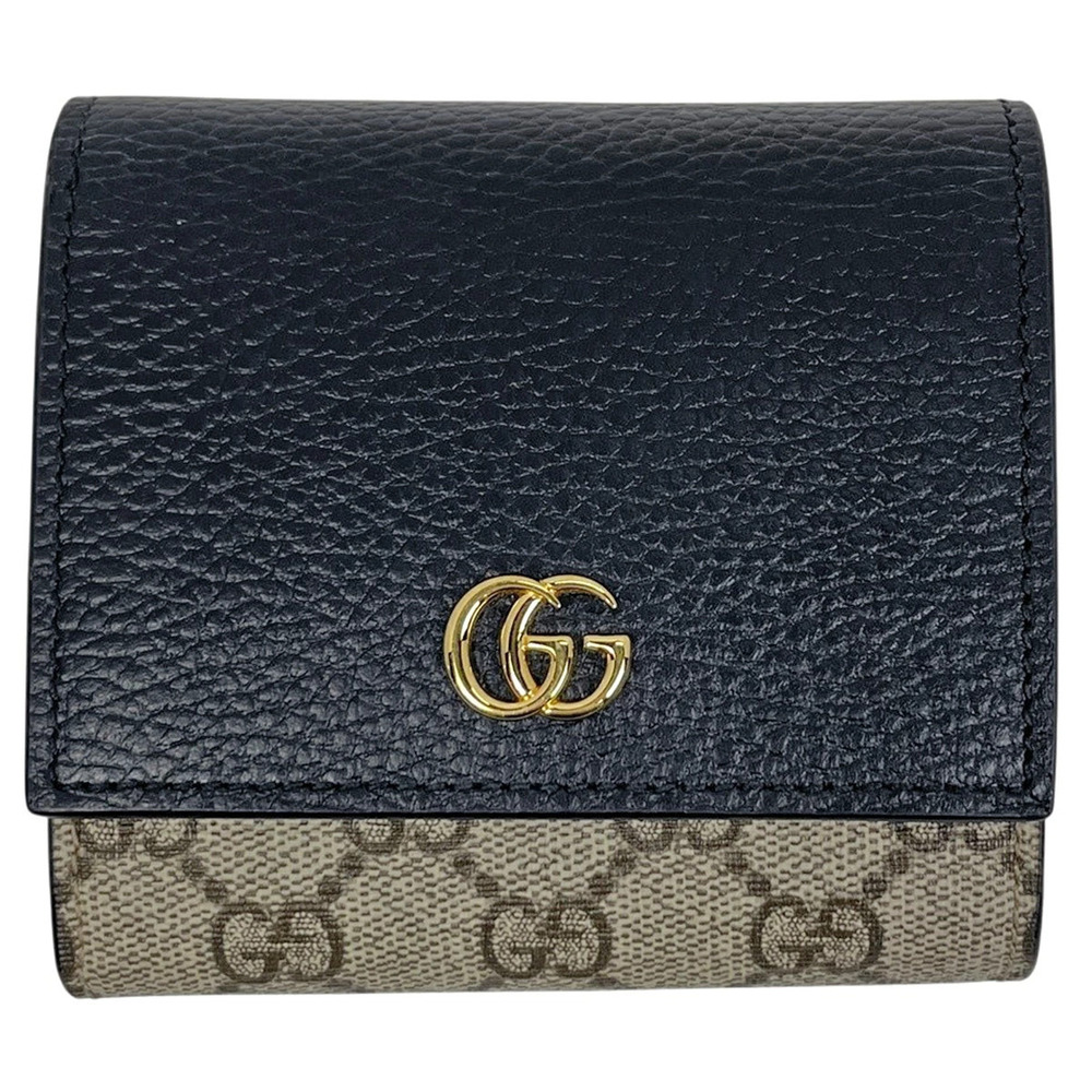 Gucci Double G Bicolor Wallet GG Supreme Bi fold Canvas Beige Cream Black